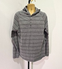 Massive Button Hoodie Pullover Mens XL Knit Streetwear Gray Stripe Classic Retro