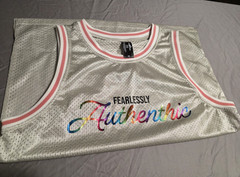 JH Men’s XS Silver Pink Mesh Basketball Jersey Tank Crew Neck Breathable Graphic