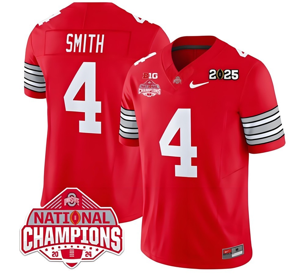 Men's #4 Jeremiah Smith Red 2025 Player SportShirt Adult - All Stitched