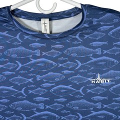 Habit Solar Factor Mens Medium Fishing Long Sleeve Blue Fish Print Shirt