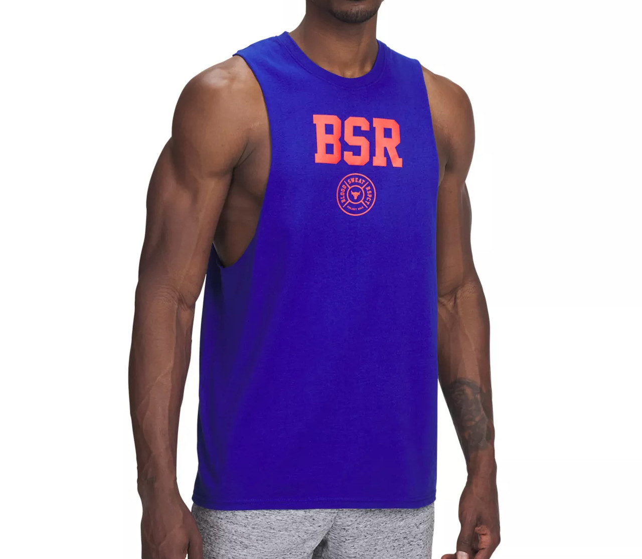 Under Armour Project Rock Tank Top Mens Large Blood Sweat Respect BSR Royal Blue gallery