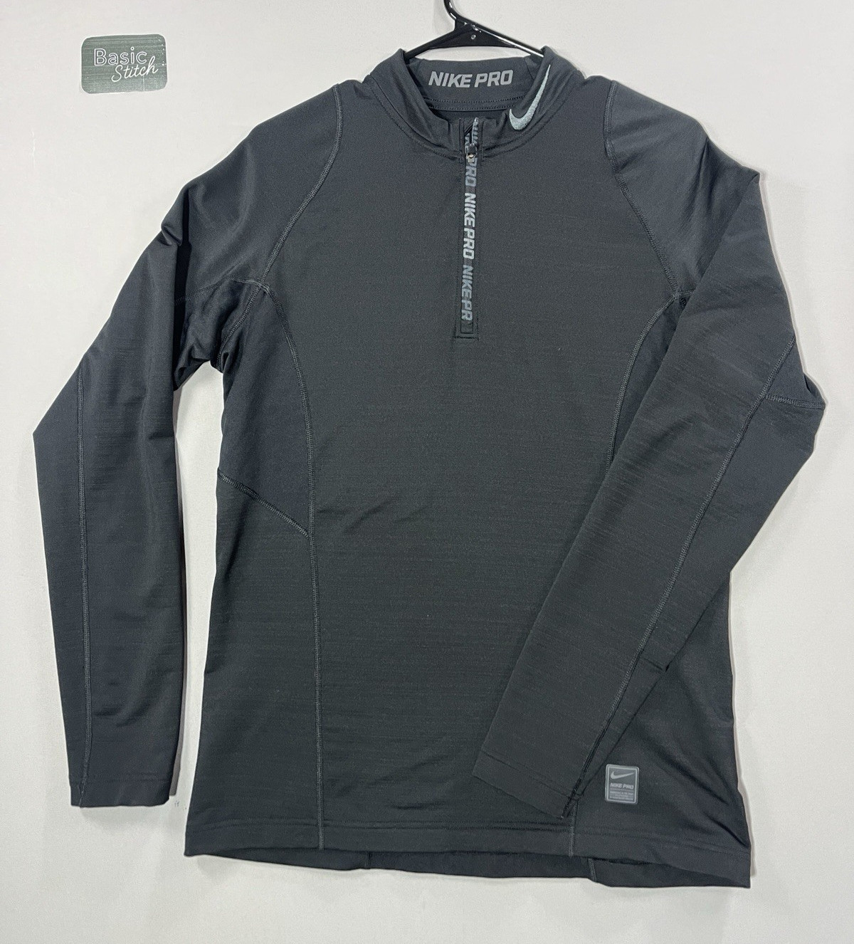 Nike Pro 1/4 Zip Pullover Shirt Mens Medium Black Fitted Hyperwarm Mid Layer gallery