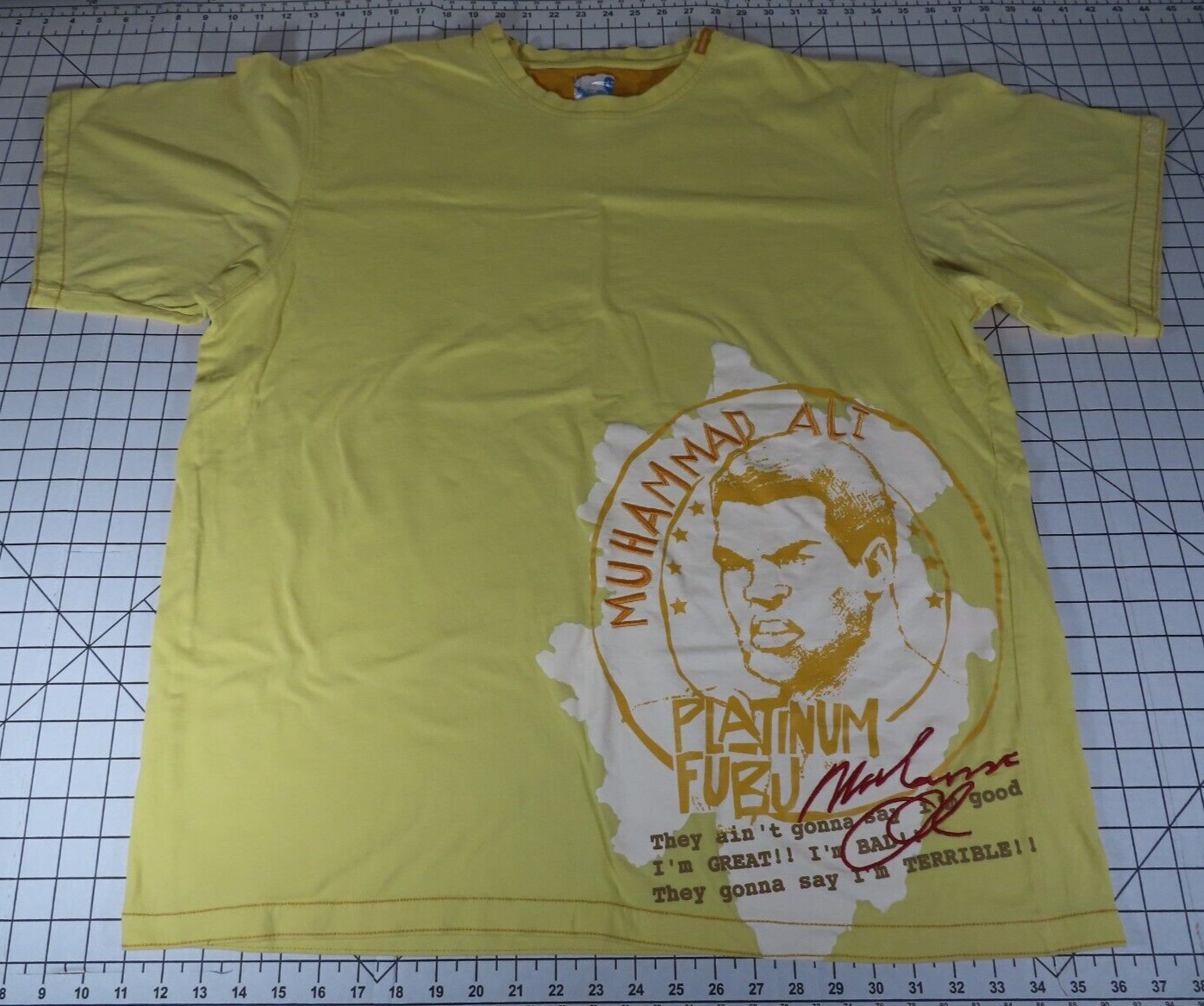 Platinum FUBU Muhammad Ali Limited Edition Mens' Size XXL Yellow Heavy T-Shirt gallery