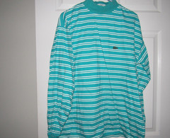 Vintage IZOD LACOSTE Men’s Medium Teal Blue White Stripe Mock Neck Shirt Gator