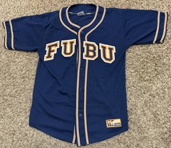 Vintage 90’s / Y2K RARE FUBU Baseball Jersey Size XXL Navy Hip Hop Style