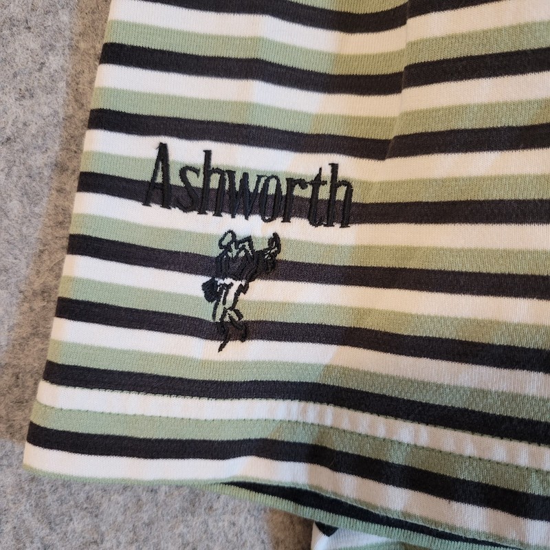 Ashworth Weather Systems Dry Tech Polo Men Large Green Stripe Moisture Wicking gallery