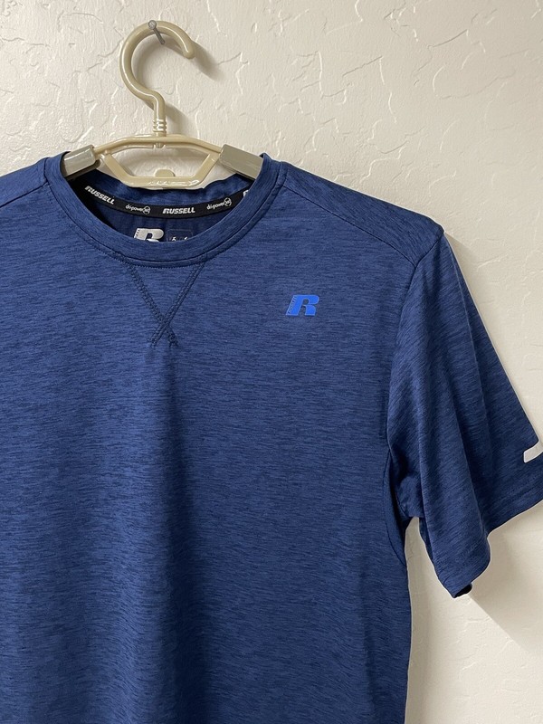 Russell Dri-Power 360 T Shirt BOYS 2XL 36x26 SS Heather Blu Lightweight Poly EUC gallery