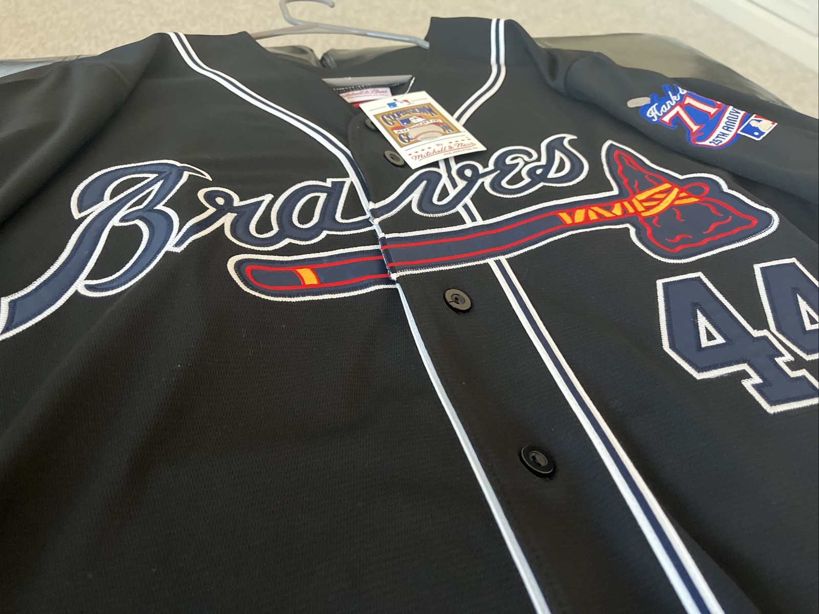 MITCHELL & NESS ATLANTA BRAVES HANK AARON BLACK JERSEY M 40 *RARE* gallery