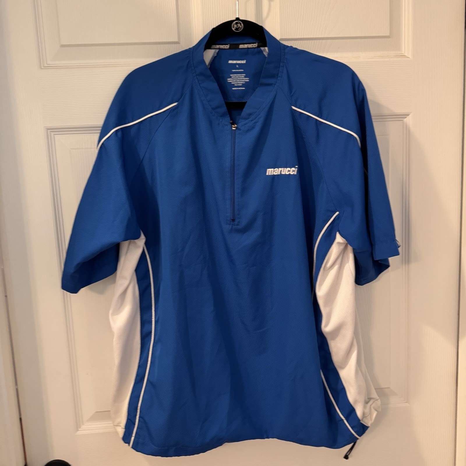 Marucci Mens Blue White 1/4 Zip Short Sleeve Pullover Size Large gallery