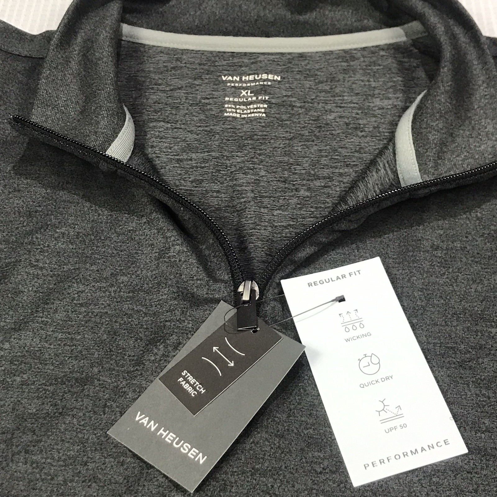 Van Heusen Mens XL Grey Heather 1/4 Zip Pullover Long Sleeve Performance Shirt gallery