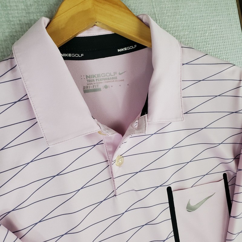 NIKE GOLF Size Medium Tour Performance Pastel Pink Pocketed Mens Polo Shirt gallery