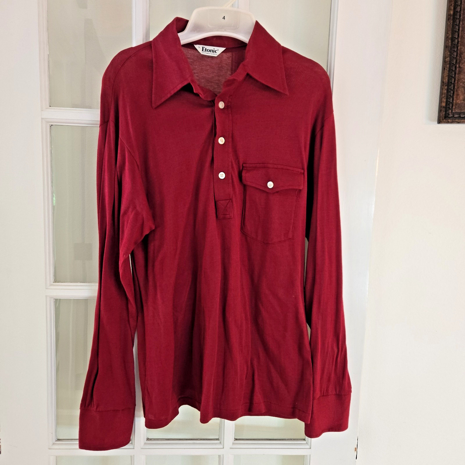 ETONIC Mens L VTG Long Sleeve Polo Pullover Collared Pocket Sweater Preppy Golf gallery
