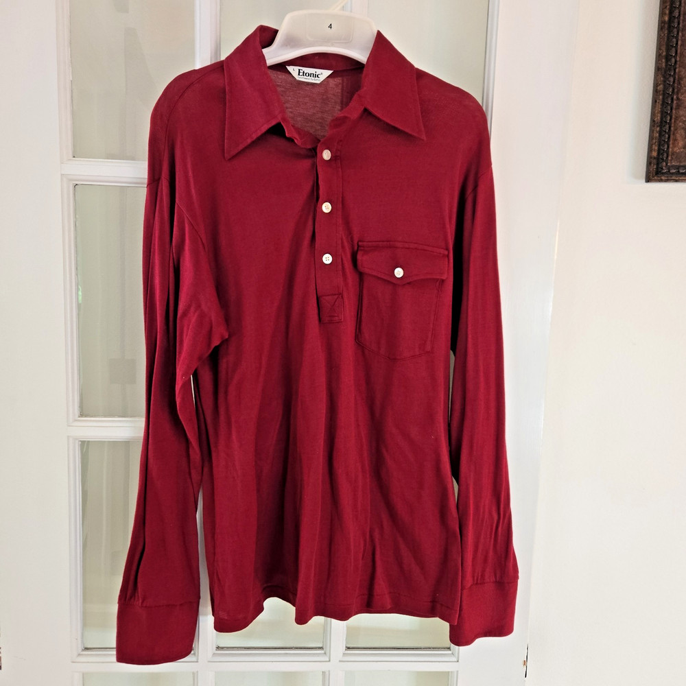 ETONIC Mens L VTG Long Sleeve Polo Pullover Collared Pocket Sweater Preppy Golf