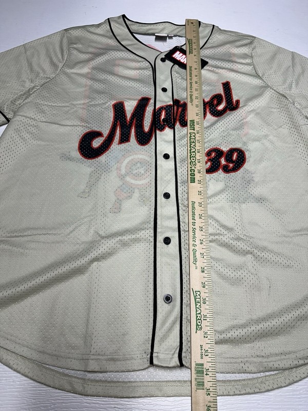 Marvel Baseball Jersey Mens Size 4XL Beige Button Up Shirt Hulk Iron Man Captain gallery