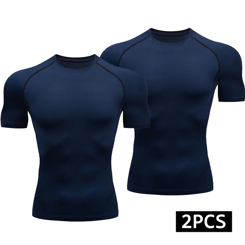 2Pcs Men Compression T Shirt Quick Dry Sportswear Gym Running Workout Top Set gallery