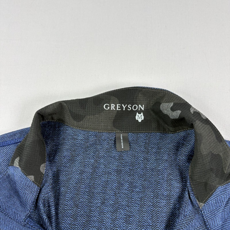 Greyson Shirt Mens Medium Blue Herringbone 1/4 Zip Golf Pullover Performance gallery