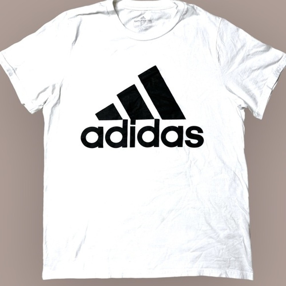 Adidas Amplifier Crewneck Logo T-Shirt in White/ Black Men’s S