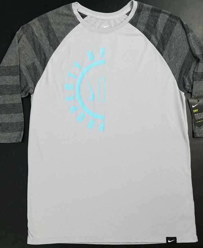 LARGE 🔥Nike Men's Dry 3/4 Raglan Sleeve Tee Basketball Shirt Gray 883345-012 gallery