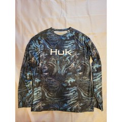 Huk Pursuit Mens XL Blue Marble Swirl Long Sleeve Fishing Performance Shirt UPF
