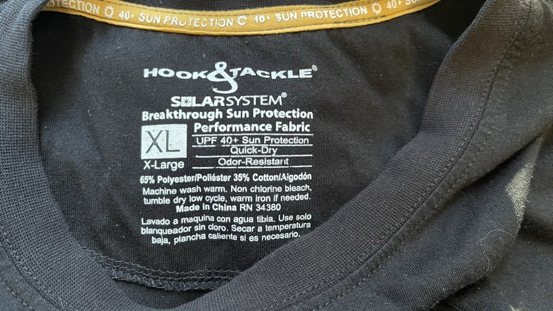 Hook & Tackle Fishing Shirt Men's XL Sun Protection Long Sleeve Black Exc Con gallery