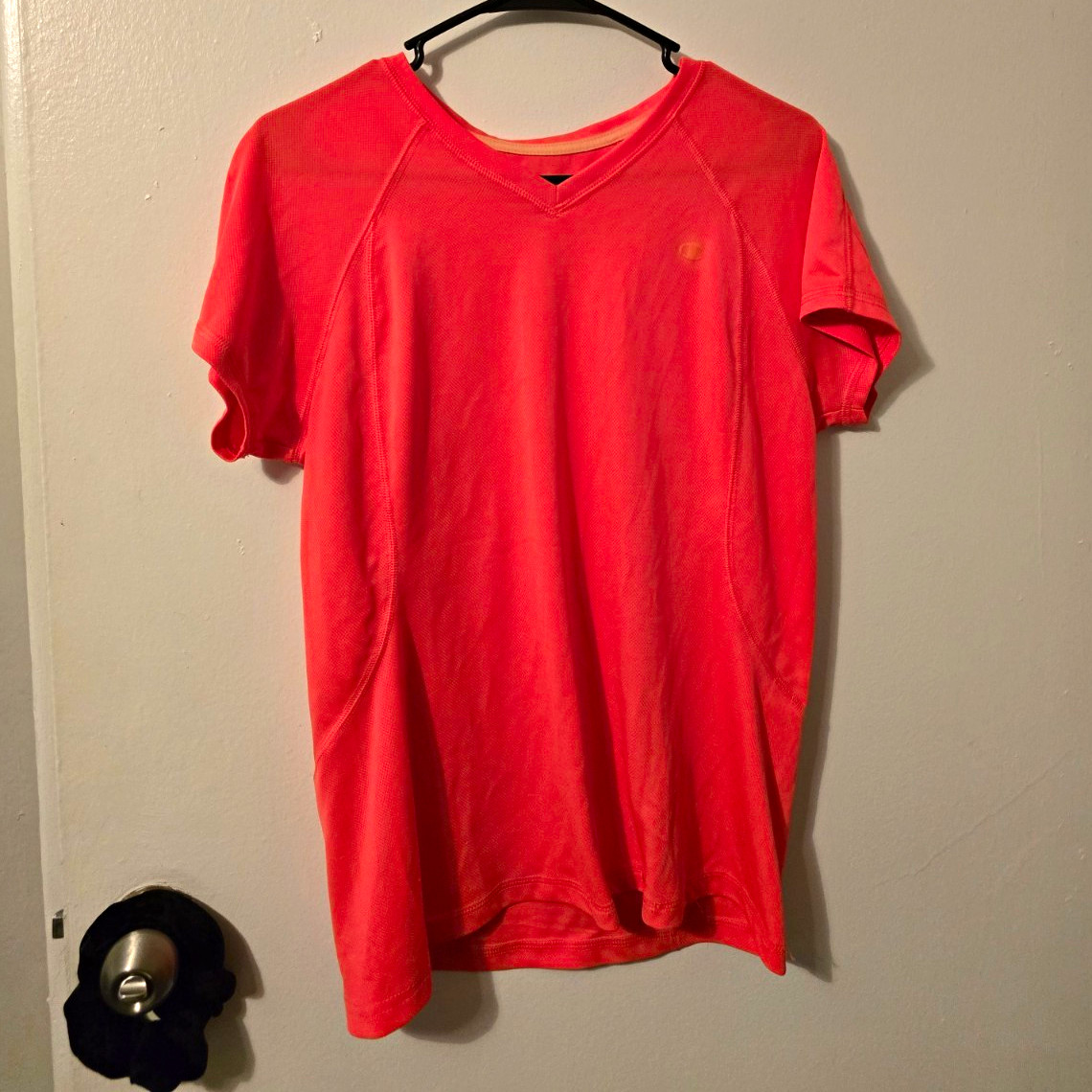 Champion Powertrain Womens L Orange V-Neck Short Sleeve Polyester Tagless Tee gallery