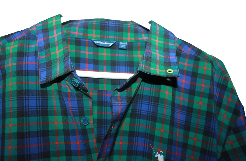 WILLIAM MURRAY Mens XL Performance LS Shirt Blue/Green Plaid cotton spandex gallery