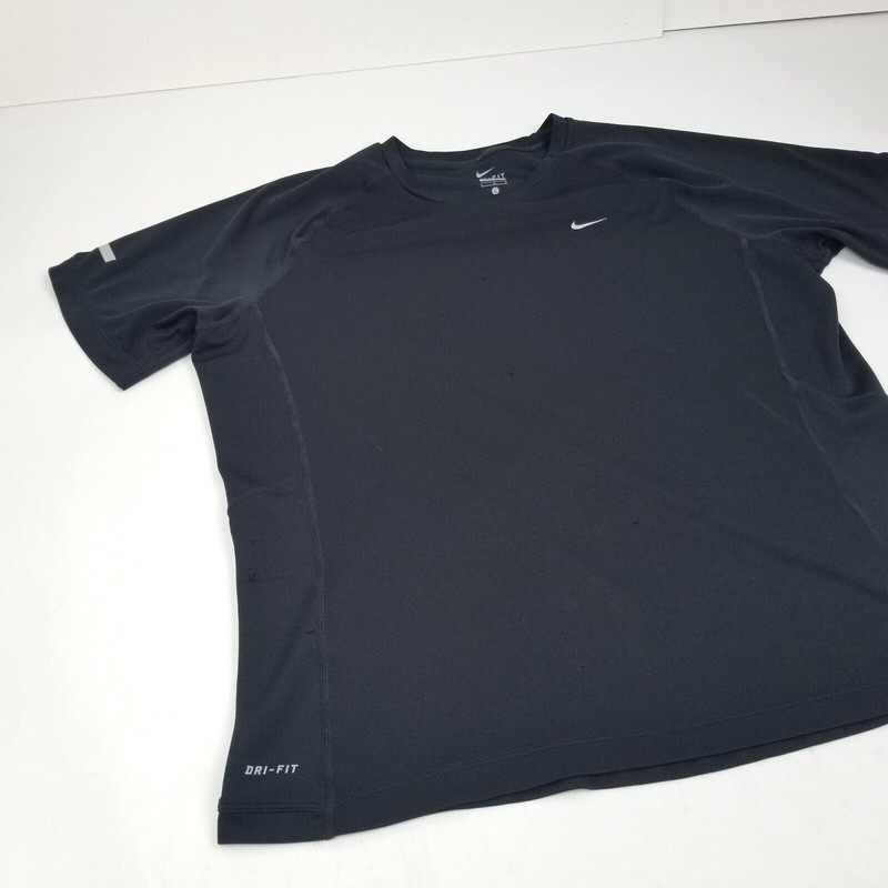 Nike Dri-Fit Shirt Men's Large Black Nike Miler Athletic Swoosh Running Athletic gallery