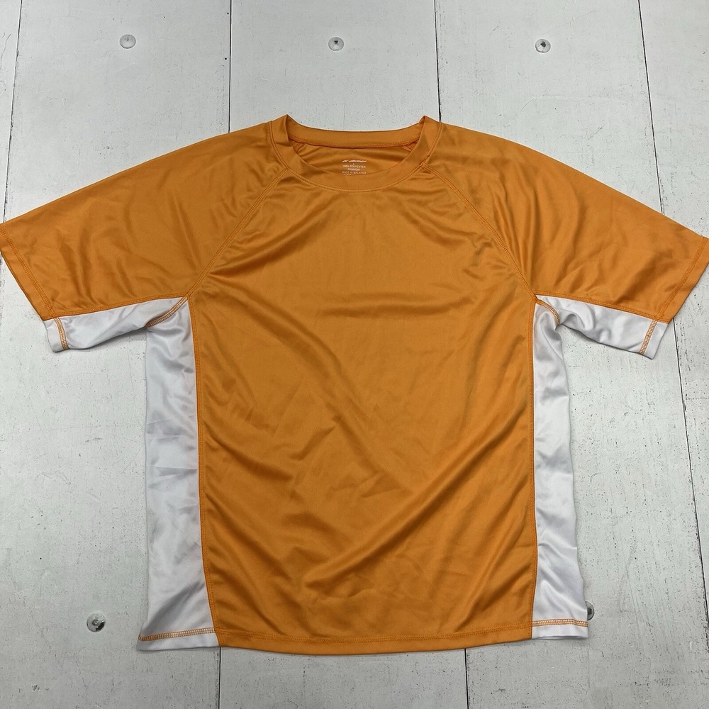 K ANU Orange White Contrast Short Sleeve Athletic Activewear Shirt Men’s Size L