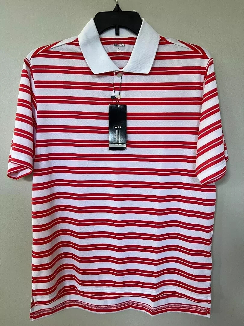 Adidas Golf Polo Collar Men Shirt Red White Stripe(SP3008F2)SIZE MEDIUM NWT $50 gallery