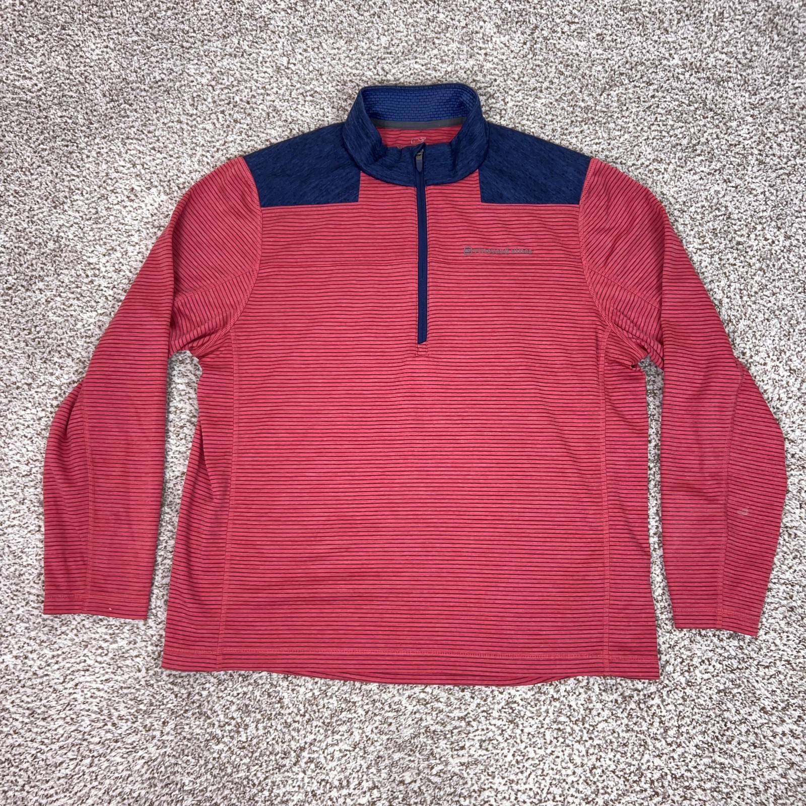 Vineyard Vines Pullover Mens XL Red Navy Performance 1/4 Zip Striped Long Sleeve gallery