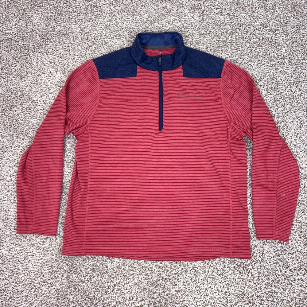 Vineyard Vines Pullover Mens XL Red Navy Performance 1/4 Zip Striped Long Sleeve