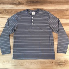 Brooks Brothers Performance Henley Shirt Red Fleece Mens XL Gray Striped