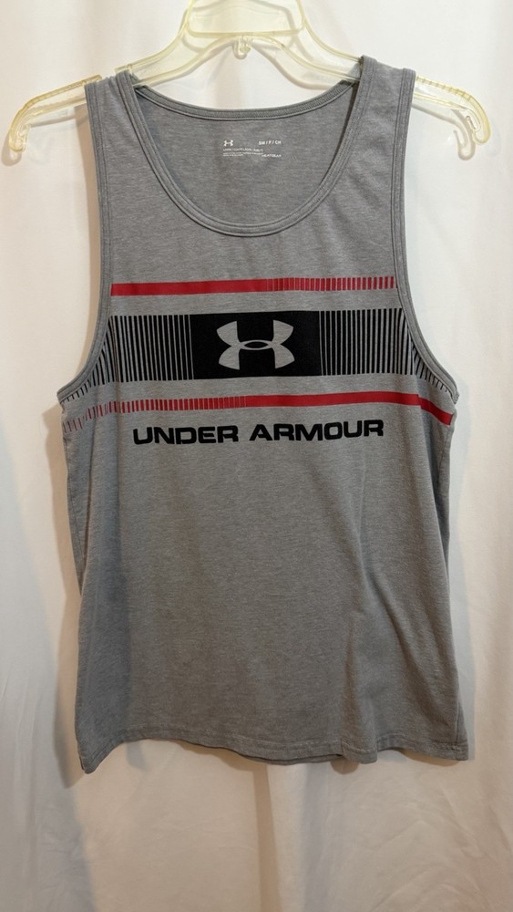 Under Armour Men's Heat Gear Size S Gray Tank Red & Black Graphic Design