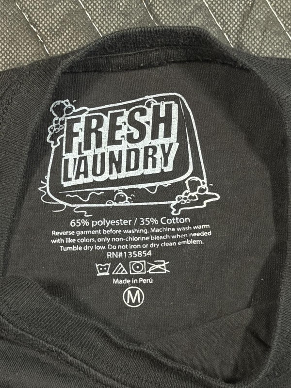 Fresh Laundry Vibe Graphic Black T-Shirt with Floral Flame Sleeves - Size M gallery