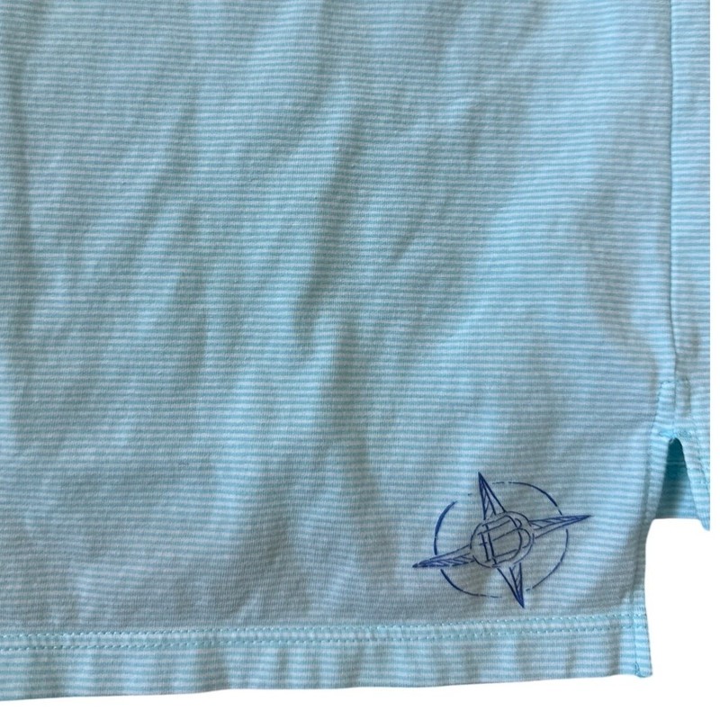B. Draddy Liam Stripe Pima Cotton Golf Polo Shirt White & Light Blue Size Large gallery