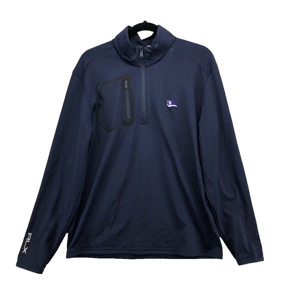 RLX Ralph Lauren 1/4 Zip Pullover Mens Medium Blue Fleece Beverly Country Club