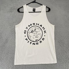 Gymshark Tank Top Mens Large White Fitness Shark Graphic Gym Workout Training