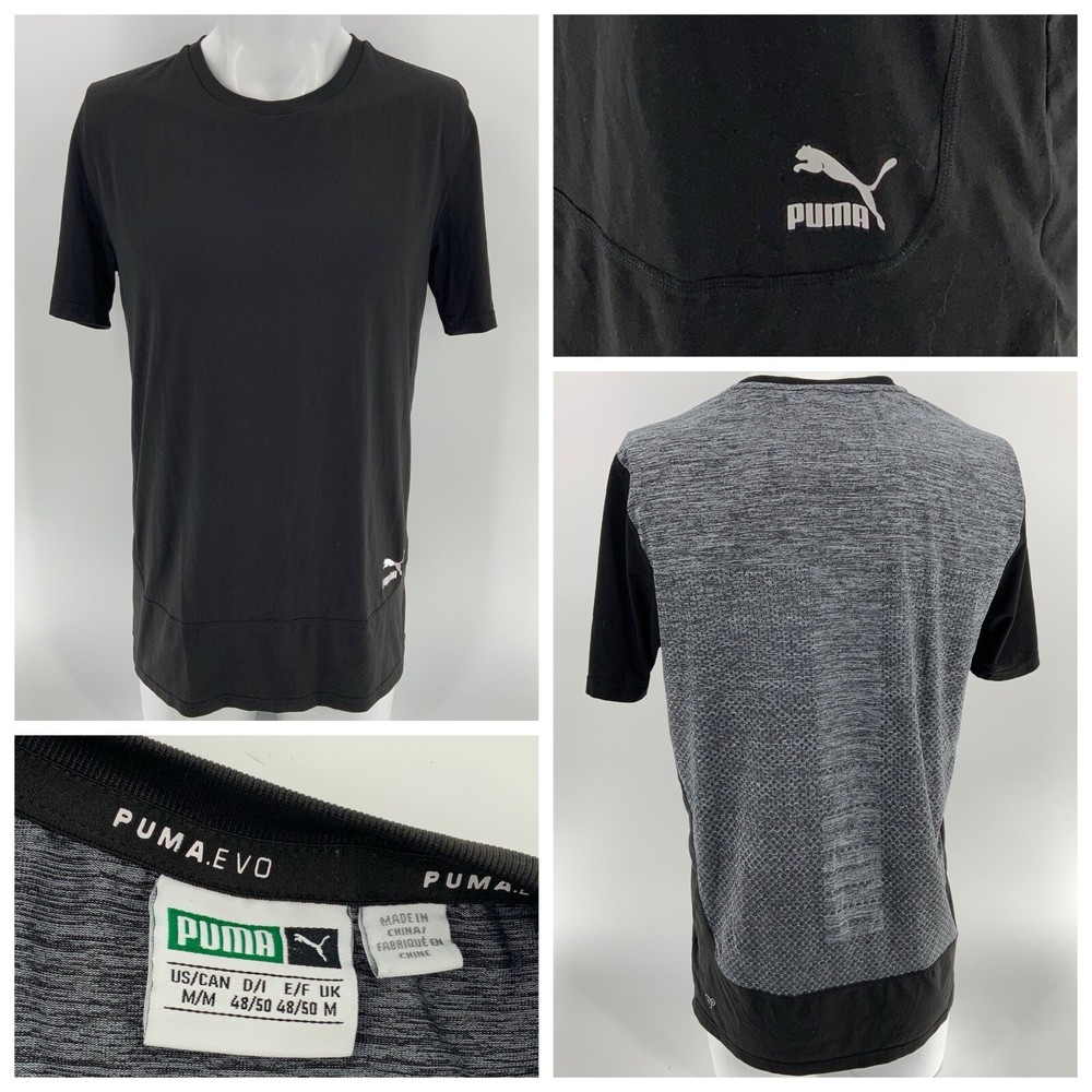 Puma Evo Athletic Short Sleeve Shirt M Men Black Gray Poly Elastane YGI R4-11