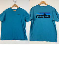 Patagonia Men’s P-6 Back Logo Cotton T-Shirt Short Sleeve Sz L Blue Regular Fit