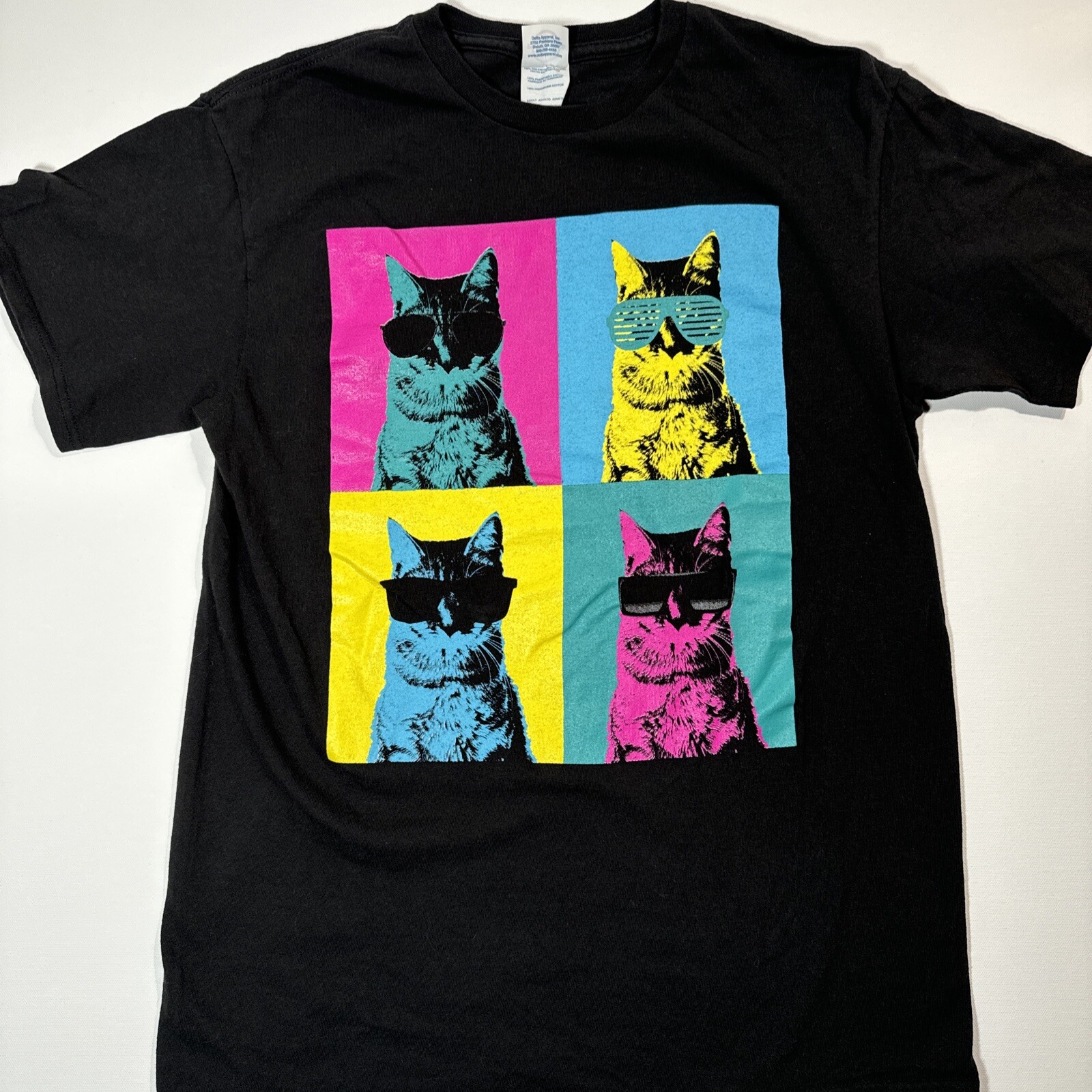 Men Logo Tee T-Shirt Medium M Black Cool Cats Sunglasses Pink Blue Yellow gallery