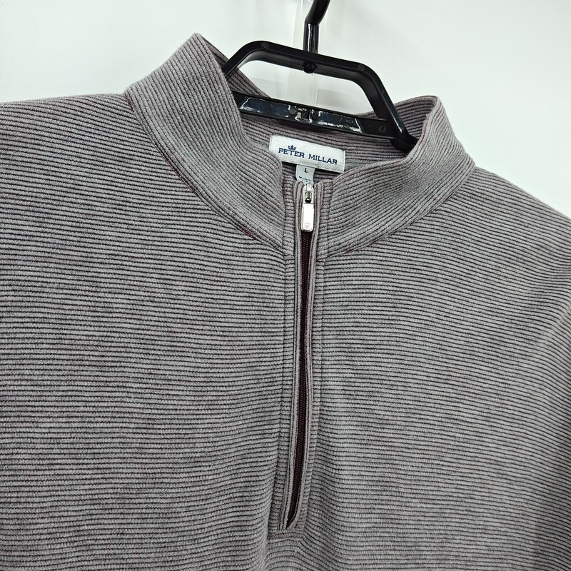 Peter Millar 1/4 Zip Pullover Golf Pullover Mens Size Large Maroon Gray Stripe gallery