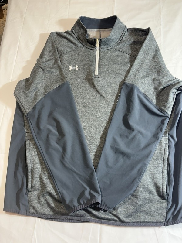 Under Armour Men's LG 1/4 Zip Mock Neck Pullover Loose Poly Tee Gray/Blue gallery