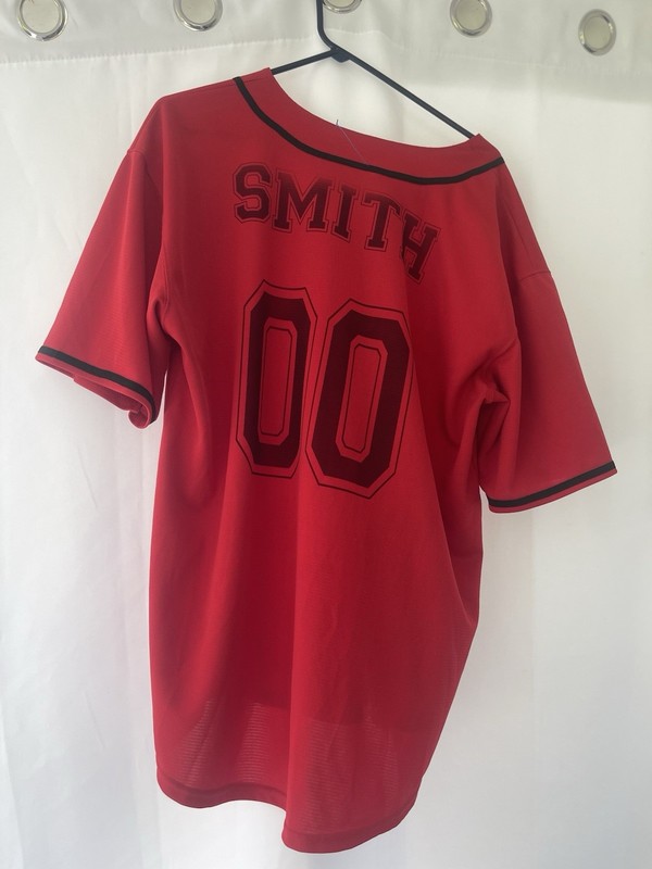 VTG Y2K Men’s XL Red Black Baseball Jersey #00 Smith Athletic Sport Hip Hop Stre gallery