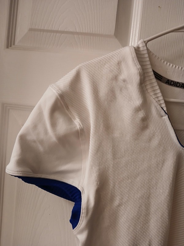 Adidas Football Compression Shirt. White With Blue Trim. NWT. Size 2XL. gallery