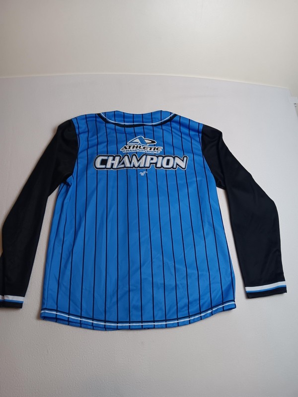 Athletic Championships Shirt Mens L Blue Long Sleeve Baseball Jersey Top gallery