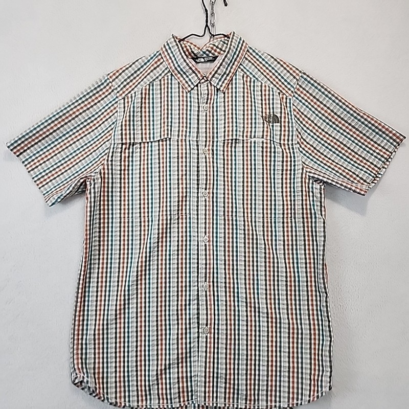 The North Face Men's L Fishing Hiking Vented SS Brown Orange Plaid Outdoor Shirt gallery