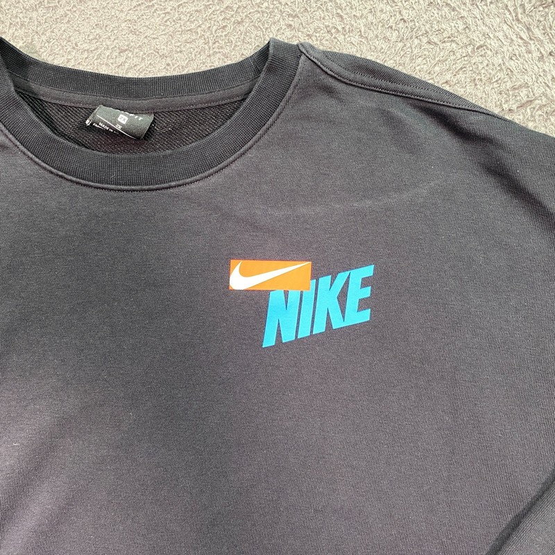 Nike Mens 2XL Crewneck Pullover Sweater Black Red Colorblock Vintage Swoosh Y2K gallery