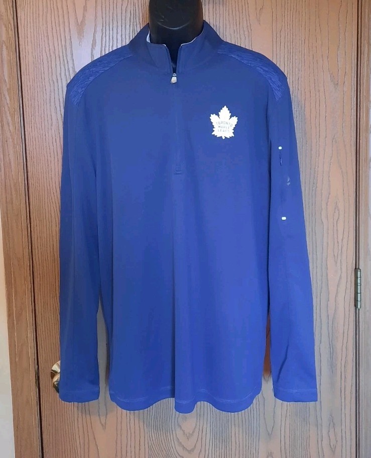 Toronto Maple Leafs Majestic Cool Base Mens Blue 1/4 Zip Pullover Shirt Size L gallery