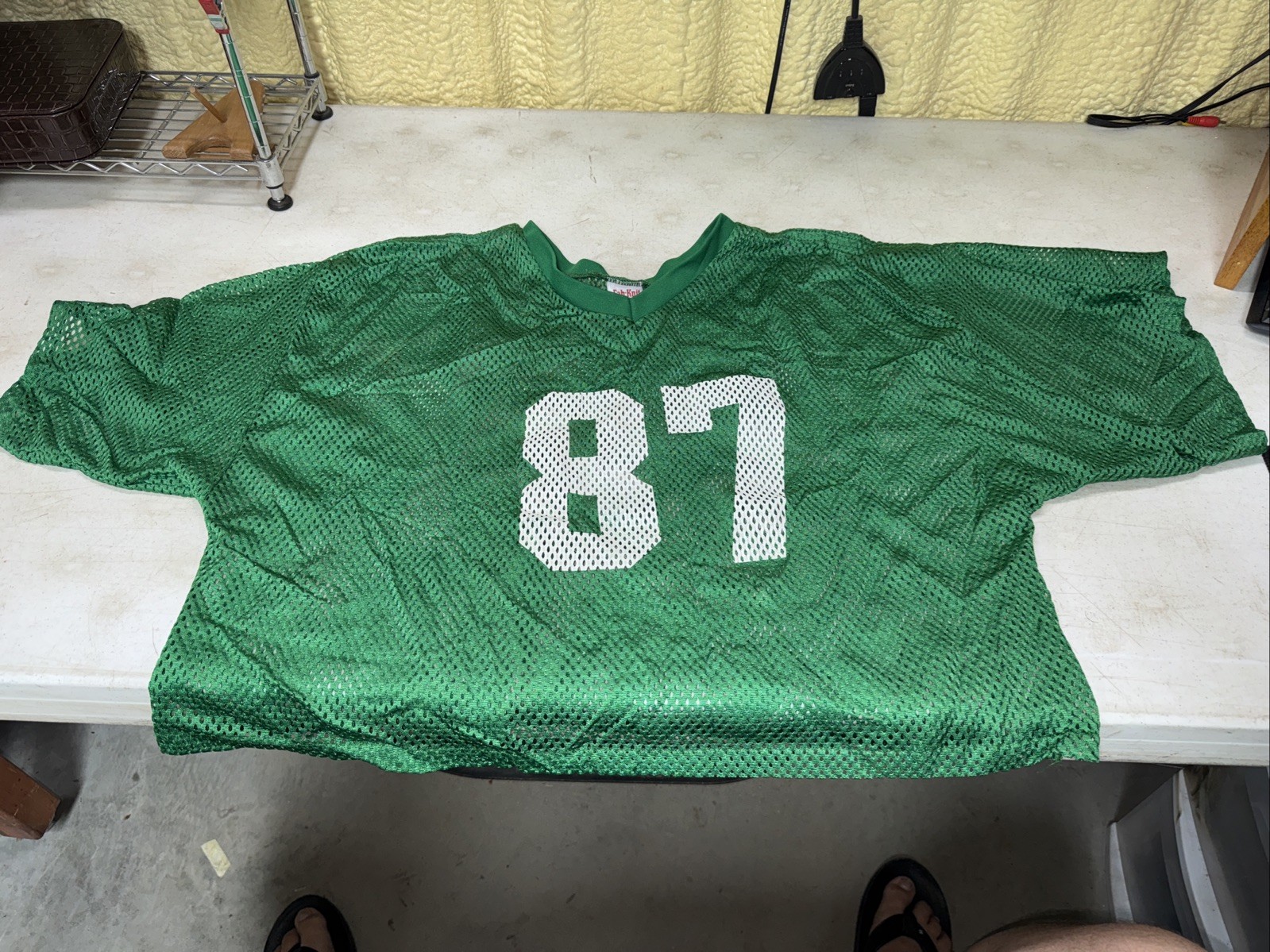 Vintage Fab-Knit Football Mesh Jersey USA Made Size Adult S/M Green 87 Waco Tx gallery