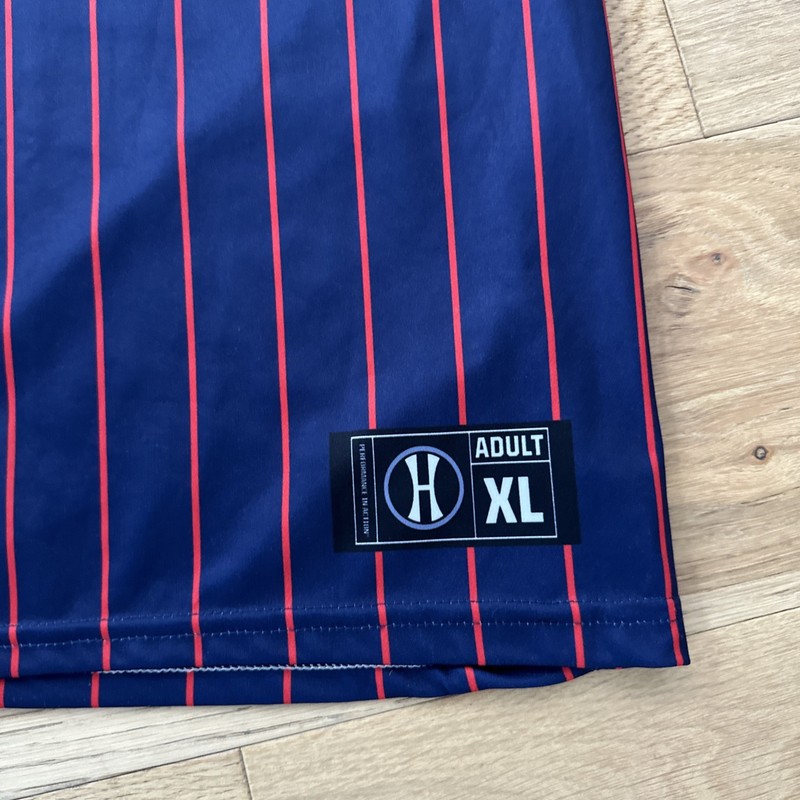 Montgomery Coach All-Star Softball Jersey Men XL Navy Red Pinstripe Short Sleeve gallery